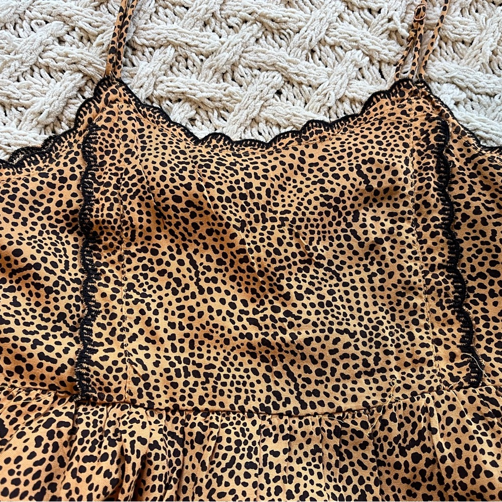 Urban Outfitters Tiered Sleeveless Sundress Mini Dress Animal Print Leopard XS - Picture 7 of 16